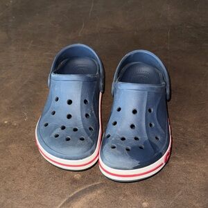 CROCS Kids Navy Clogs with Pink Trim